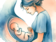 watercolor clipart image of a mother talking to her baby inside her womb, created in a subliminal and artistic style.