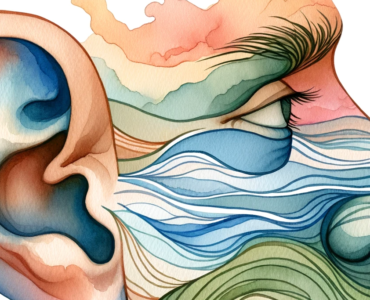 a watercolor clipart image of an ear and a nose in landscape orientation