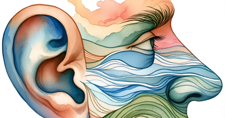 a watercolor clipart image of an ear and a nose in landscape orientation