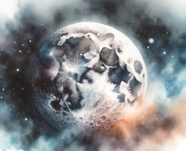 a watercolor subliminal clipart of the Moon's surface in outer space, created in a landscape orientation.