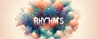 watercolor subliminal clipart featuring the word "Rhythms" in landscape orientation, with additional random words scattered around it.