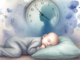 watercolor subliminal clipart image of a baby sleeping with a subtle depiction of a clock in the background. This image is designed in a landscape orientation to convey a sense of tranquility and restfulness.