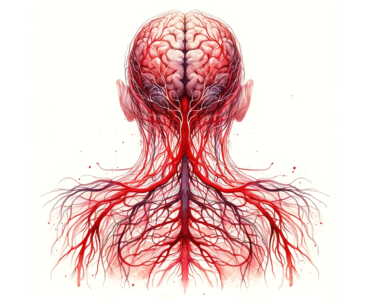 The watercolor subliminal clipart of a human diagram showing all the red nerves connecting to the brain.