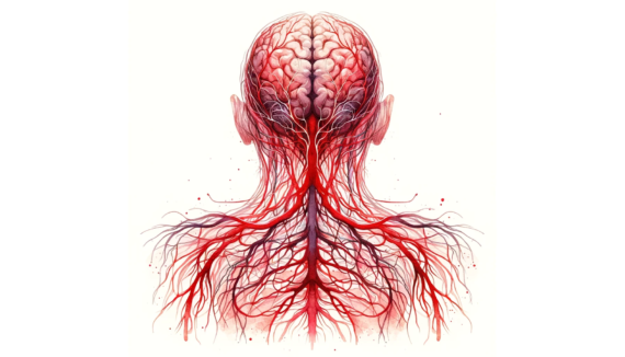 The watercolor subliminal clipart of a human diagram showing all the red nerves connecting to the brain.