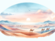 A watercolor subliminal clipart of a desert scene with camels