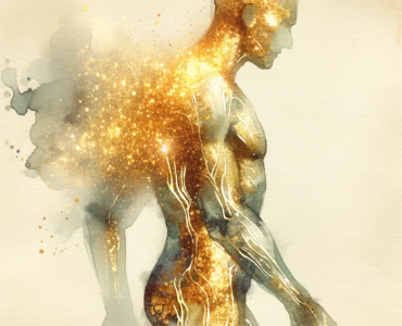 a watercolor subliminal clipart of a human body made of gold, created in a delicate and artistic style.